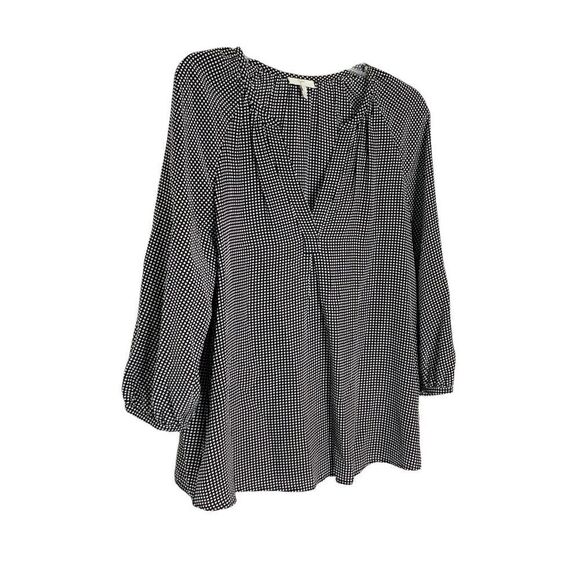Joie Women’s 100% Silk Black White Window Pane Blouse V-Neck Pullover Size Small - Picture 2 of 8